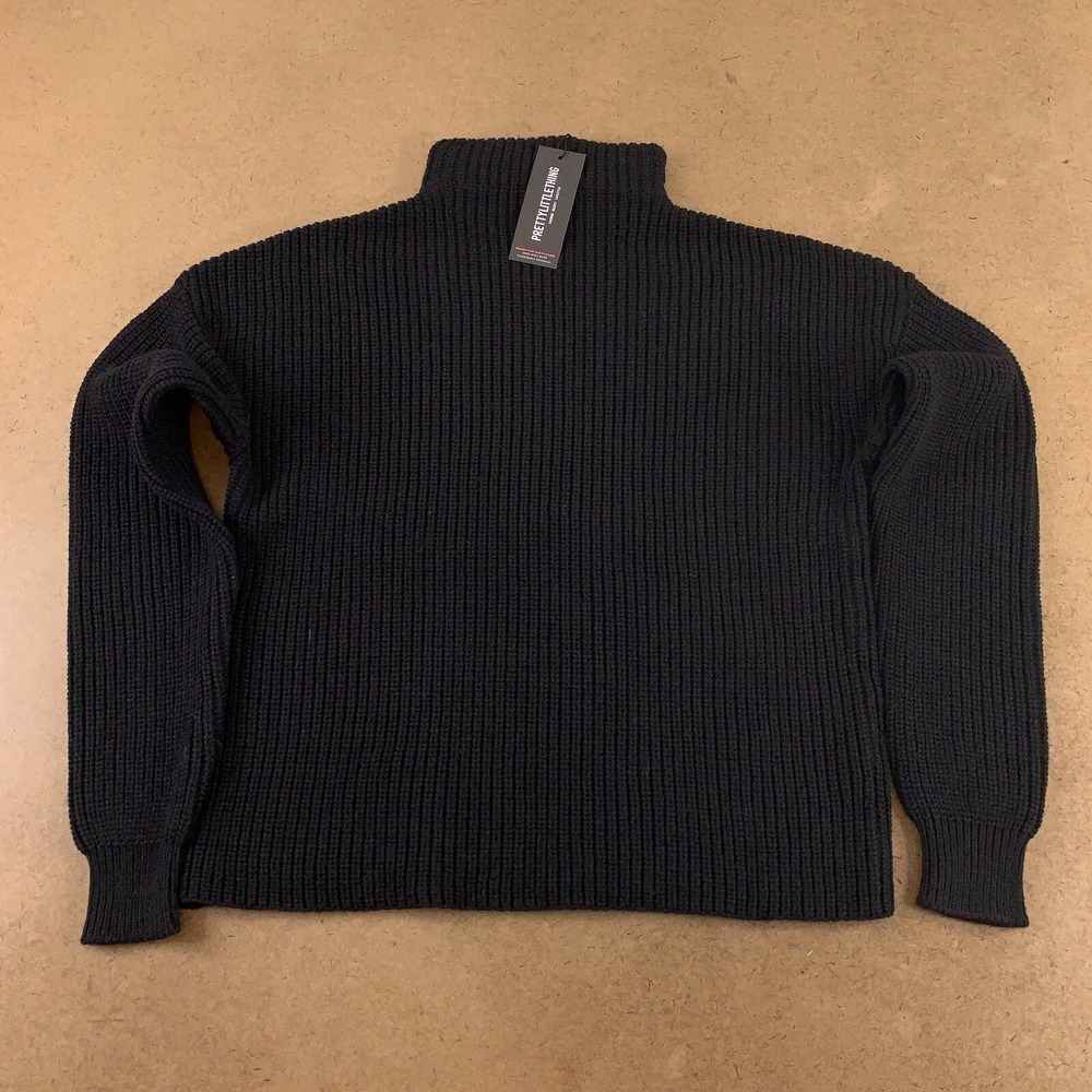Pretty Little Thing Womens Small Black Recycled High Neck Jumper Sweater NWT